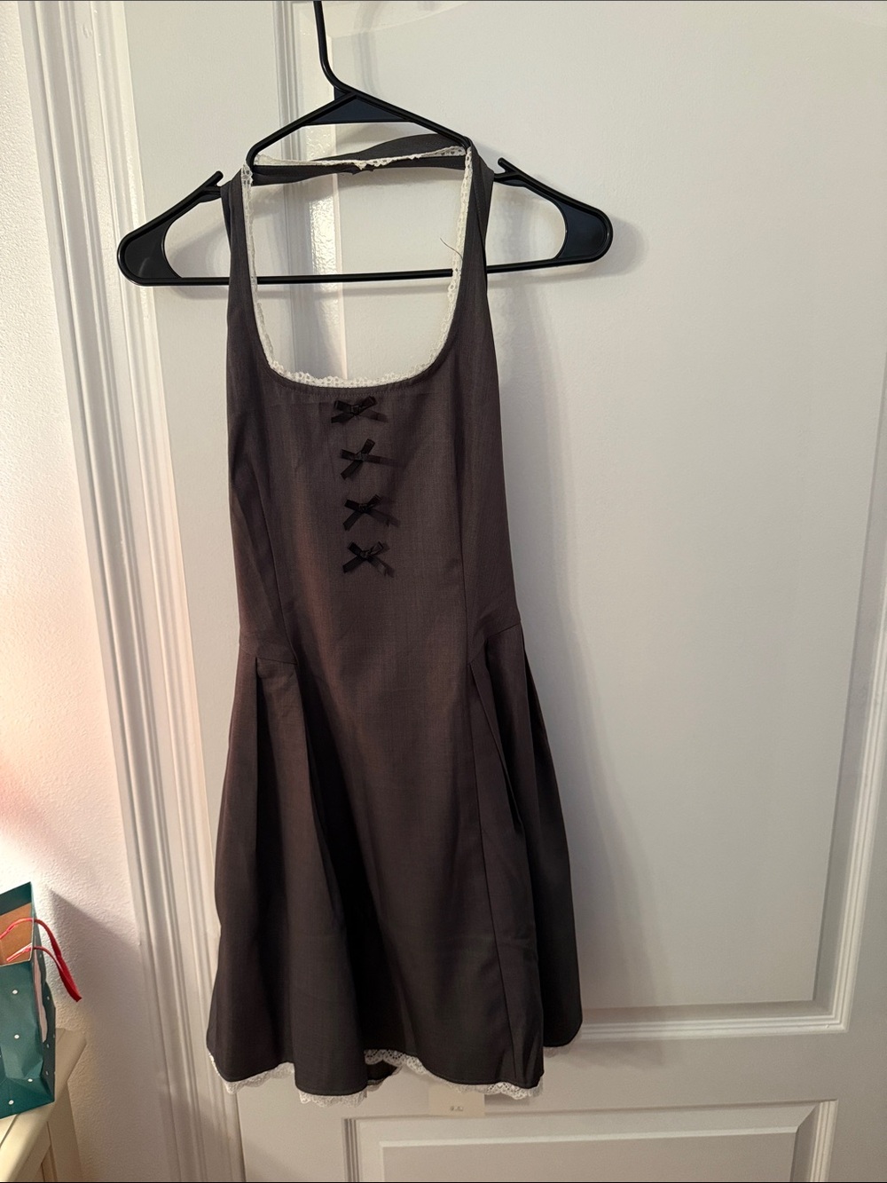 Cider Grey Dress with White Lace Trim